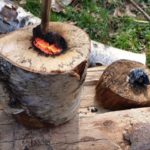Glutbrennen - Naturhandwerk in der WildnisGemeinschaft - hier entsteht ein Becher aus Birke